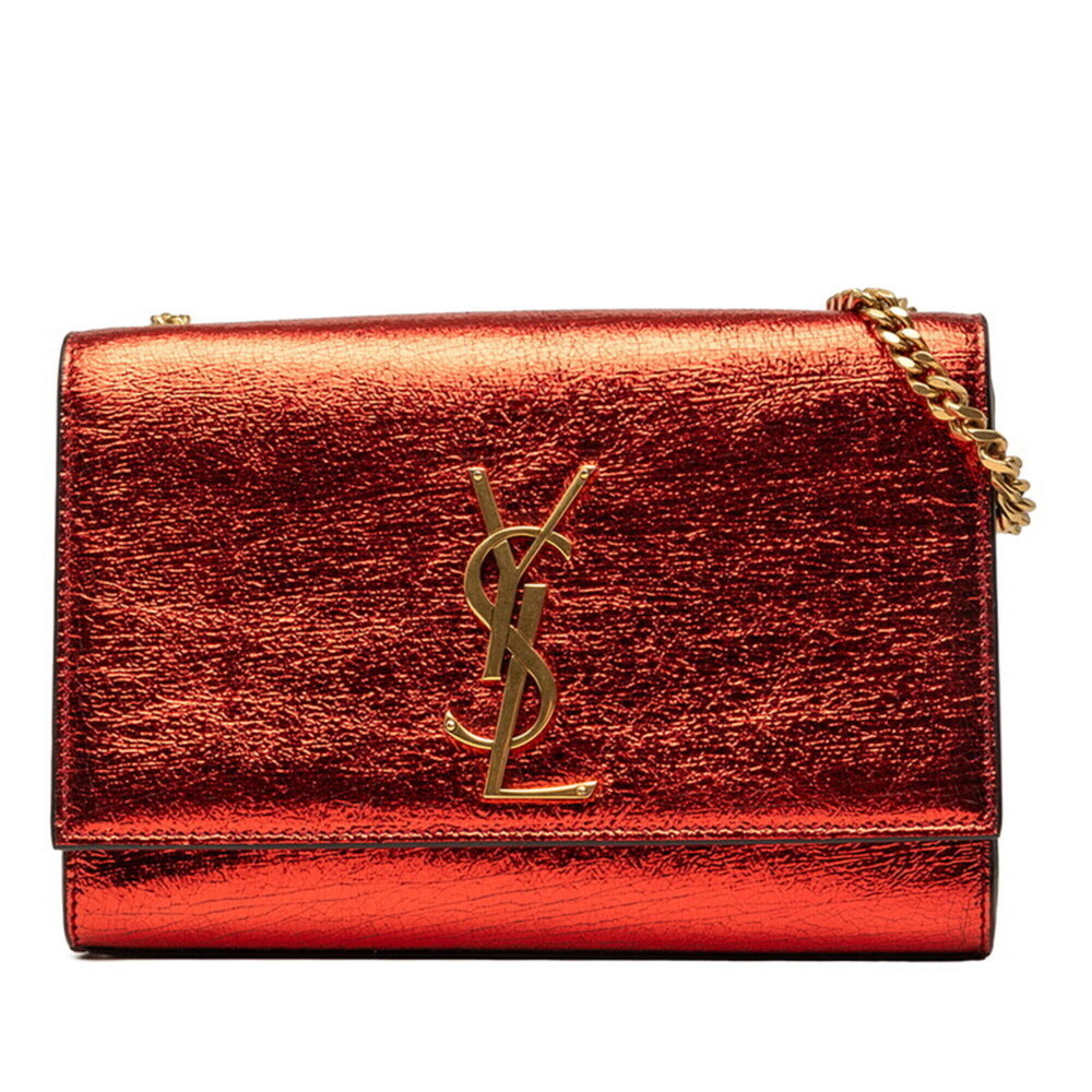 Saint Laurent YSL Logo Cassandra Chain Shoulder Bag, Red Gold Leather, Women'...